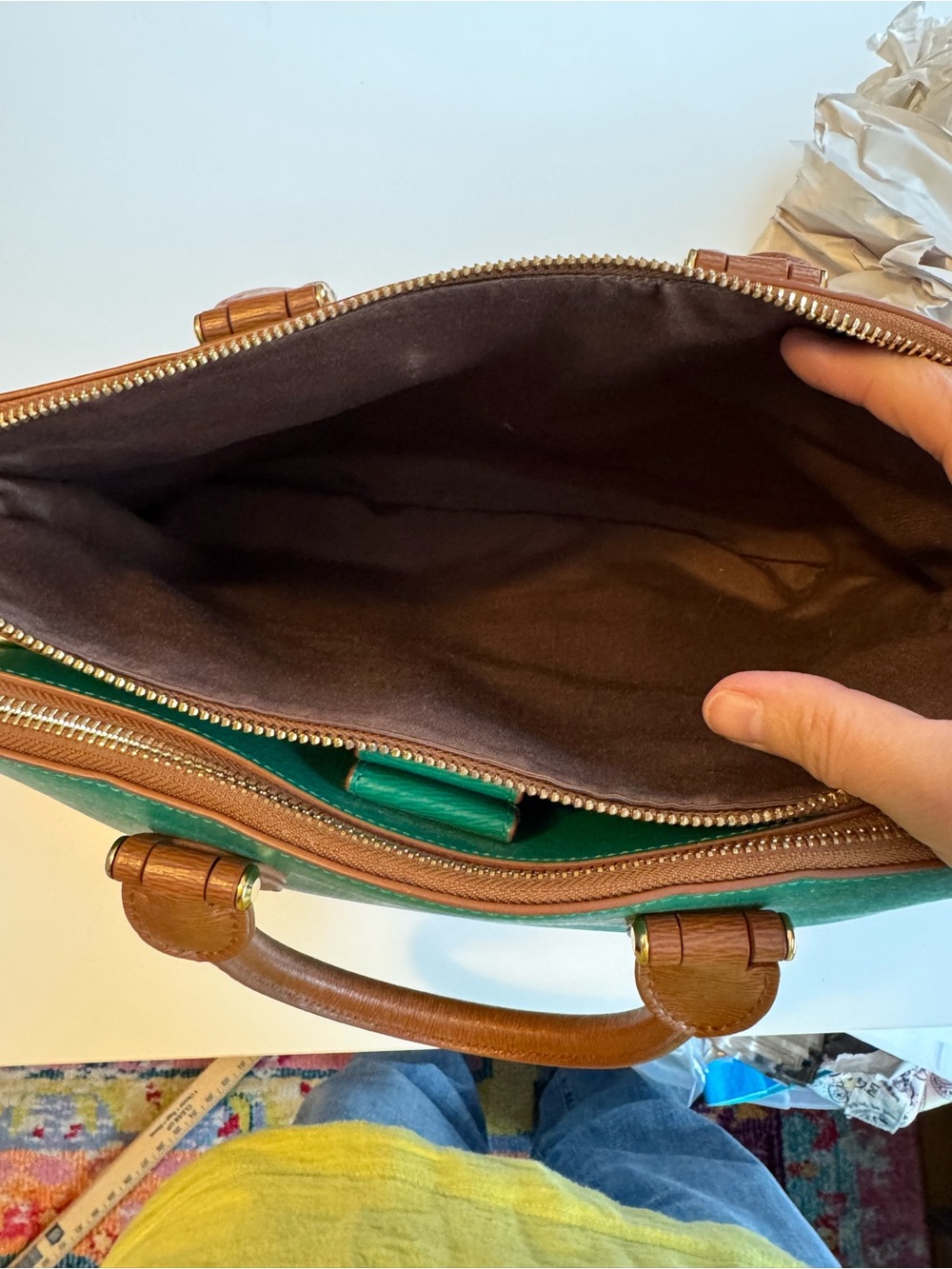 Lauren Ralph Lauren Green Leather Dome Satchel Crossbody Bag - Picture 9 of 13